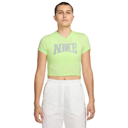Women's - Nike Slim Graphic Crop T-Shirt  - Light Liquid Lime/Grey