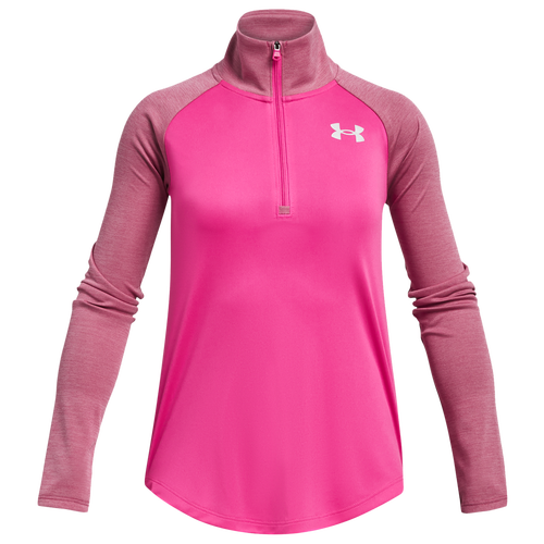 

Girls Under Armour Under Armour Tech Graphic 1/2 Zip - Girls' Grade School Metallic Silver/Rebel Pink Size L