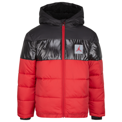 

Boys Jordan Jordan Bold Stripe Puffer - Boys' Grade School Red/Black Size XL