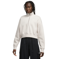 Women's - Nike Style Fleece Crop Quarter-Zip  - Light Orewood Brown/Sail