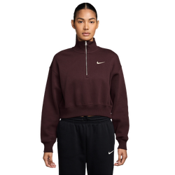Pour femmes - Nike Haut raccourci à glissière un quart en molleton Style - Bourgogne/Voile