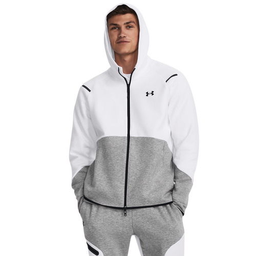 Shop Under Armour Mens  Unstoppable Fleece Full-zip Hoodie In White/mod Grey