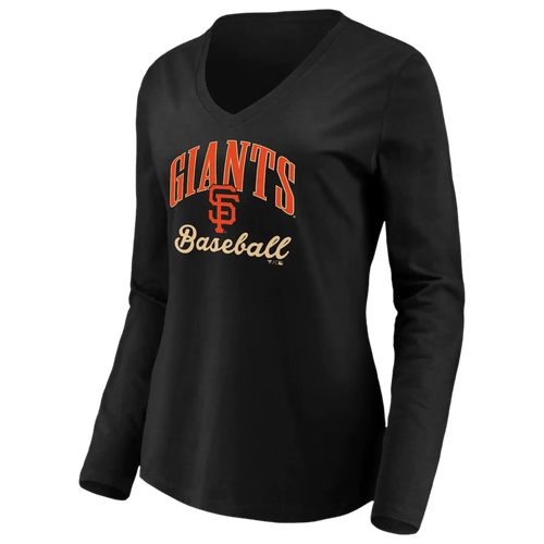 

Fanatics Womens San Francisco Giants Fanatics Giants Victory Script V-Neck Long Sleeve T-Shirt - Womens Black/Black Size M