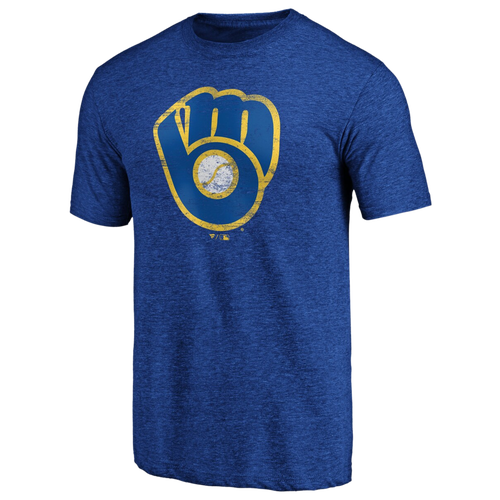 

Fanatics Mens Milwaukee Brewers Fanatics Brewers Weathered Official Logo T-Shirt - Mens Heather Blue Size S