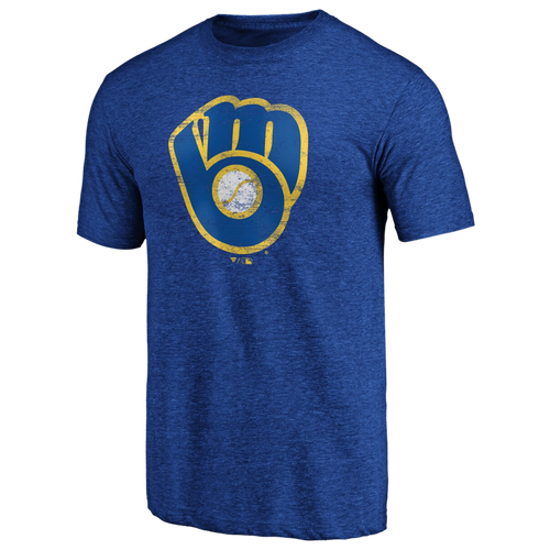 

Fanatics Mens Milwaukee Brewers Fanatics Brewers Weathered Official Logo T-Shirt - Mens Heather Blue Size XL