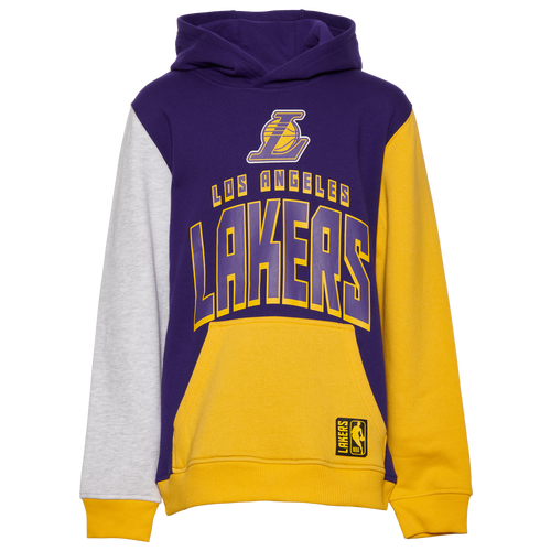 

Boys Outerstuff Outerstuff Lakers Rim Shot Colorblock Hoodie - Boys' Grade School Grey/Purple/Gold Size M