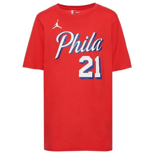 

Jordan Boys Philadelphia 76ers Jordan 76ers Name and Number Statement T-Shirt - Boys' Grade School Red/White Size S