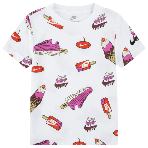 BOYS - Nike Sole Food Print Basic Short Sleeve T-Shirt - White/Multi