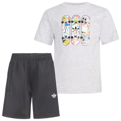 Boys' Preschool - adidas 3 Stripe Firebird Shorts & T-Shirt Set  - Grey/Black