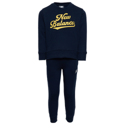 Boys' Preschool - New Balance Varsity Script Crew Fleece Set - Navy/Yellow