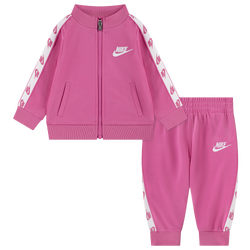 Girls' Preschool - Nike Full-Zip Set with Logo Taping  - White/Playful Pink