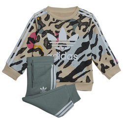 Girls' Toddler - adidas All Over Print Animal Crew Set  - Beige/Multi