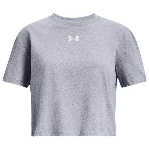 

Girls Under Armour Under Armour Crop Sportstyle Logo T-Shirt - Girls' Grade School Steel Light Heather/White Size L