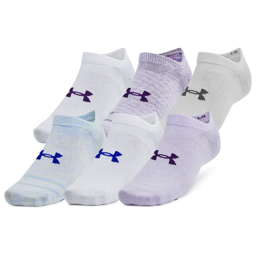 

Under Armour Mens Under Armour Essential 6 Pack No Show Socks - Mens White/Salt Purple/Purple Size XL
