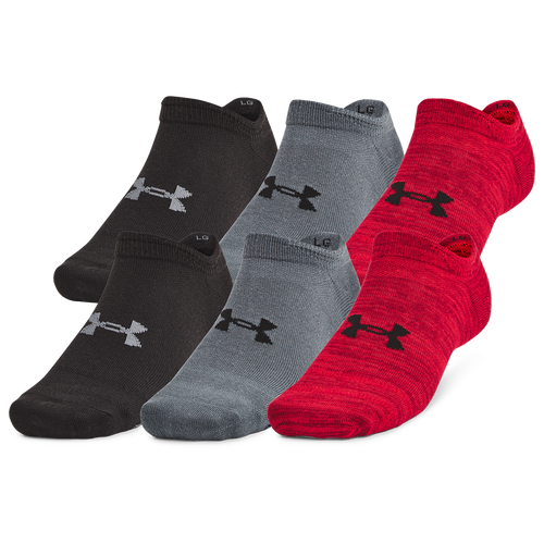

Under Armour Mens Under Armour Essential 6 Pack No Show Socks - Mens Red/Red/Black Size M