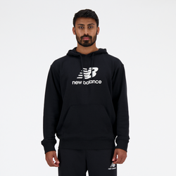 Men's - New Balance French Terry Stacked Logo Pullover Hoodie - White/Black