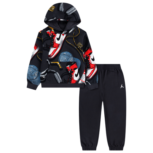 Boys Preschool Jordan Play AOP Fleece Pants Set - Boys' Preschool Black/White Size 7