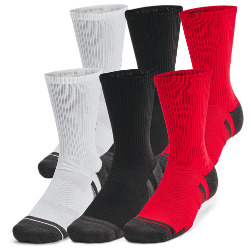 

Under Armour Mens Under Armour Perf Tech 6 Pack Crew Socks - Mens Jet Grey/Red/Red Size M