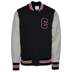 Men's - Champion Reverse Weave Letterman Jacket - Black/Grey/Red