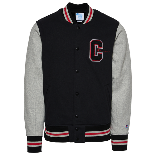 

Champion Mens Champion Reverse Weave Letterman Jacket - Mens Black/Grey/Red Size M