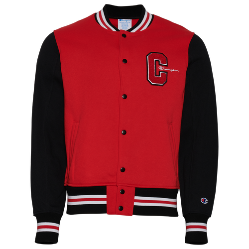 Champion Mens  Reverse Weave Letterman Jacket In Red/black