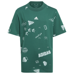 Boys' Grade School - adidas Brand Love Q3 All Over Print T-Shirt  - White/Green