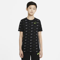 Boys' Grade School - Nike AOP Swoosh T-Shirt  - Black/Volt/White