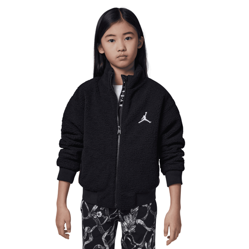 Jordan Girls Jumpman Sherpa Jacket Girls Grade School Black Beige Size L