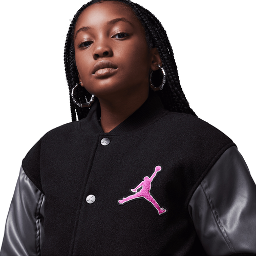 Jordan Girls Varsity Jacket Girls Grade School White Pink Size L