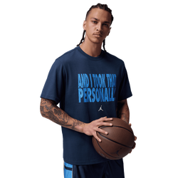 Men's - Jordan Dri-FIT Sport Graphic Short Sleeve Crew  - Midnight Navy/University Blue/White