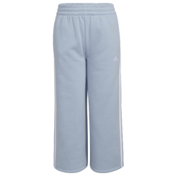 Girls' Grade School - adidas 3 Stripe Wide Leg Cotton Fleece Pants - Blue/White