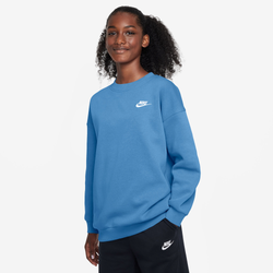 Girls' Grade School - Nike Club Fleece Oversized Crew LBR  - Blue Beyond/White