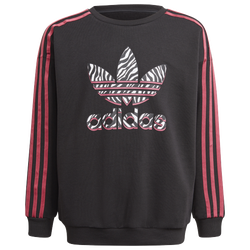 Girls' Grade School - adidas Crew Sweatshirt  - Black/Pink