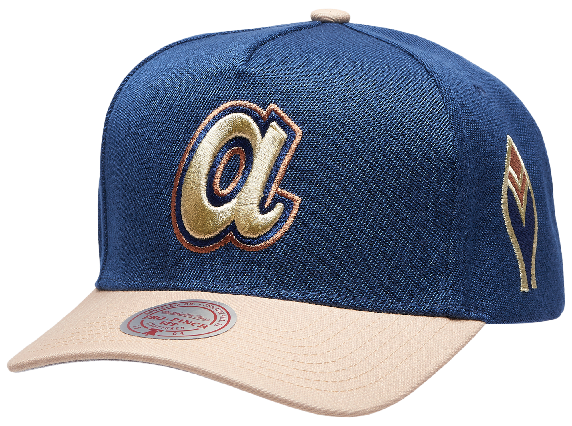 Mitchell & Ness Braves Navy & Tan Pro Pinch Cap - Adult