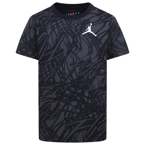 

Boys Preschool Jordan Jordan Net Flight AOP Short Sleeve T-Shirt - Boys' Preschool Black/Grey Size 4