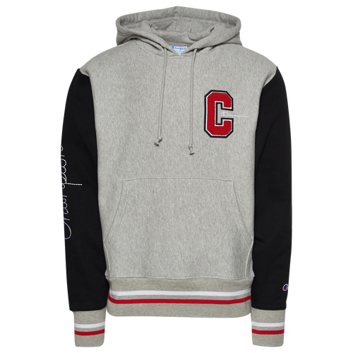 

Champion Mens Champion Varsity Hoodie - Mens Grey/Black/Red Size M