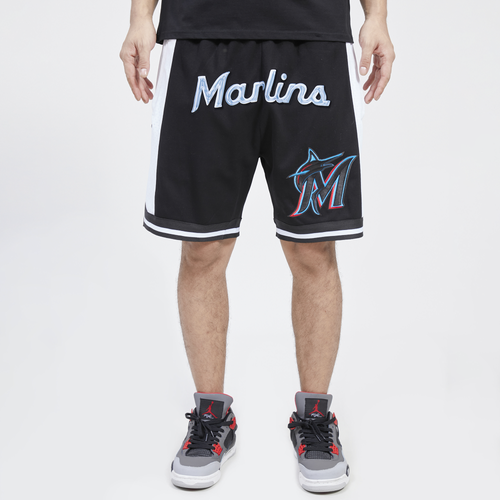 

Pro Standard Mens Pro Standard Marlins Chrome Fleece Shorts - Mens White/Black Size XL