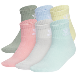 Boys' Grade School - adidas Originals Quarter Sock 6-Pack  - Silver/Flash Green/Semi Pink Spark