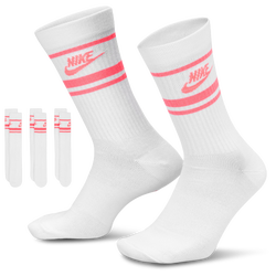 Women's - Nike Everyday Essential 3 Pack Crew Socks - White/Hot Punch