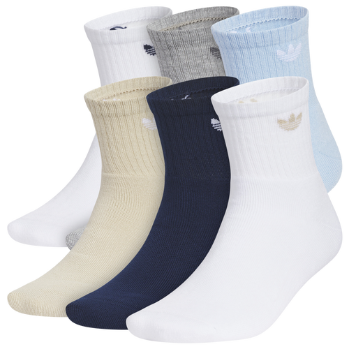 adidas Originals Unisex Trefoil 2.0 Quarter Socks - 6 Pack, Men's, Large, White/Khaki/Indigo