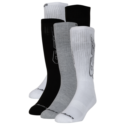 New Balance Mens 5 Pack Fashion Performance Crew Socks Mens White Black Grey Size L