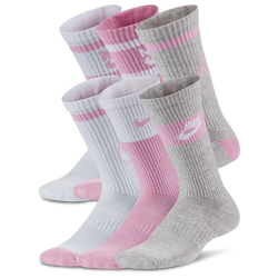 Boys' Grade School - Nike 6 Pack Cushioned Crew Socks  - Grey/White/Pink