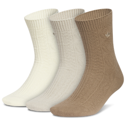 Women's - adidas Originals Cable Knit 3-Pack Socks - Warm Vanilla/Khaki Three/Khaki Six
