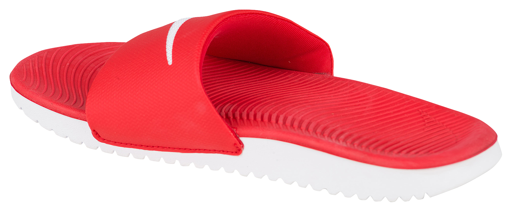 red and blue nike slides