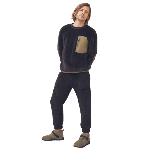 Niko High Pile Fleece Crewneck Sweatshirt In Black/olive