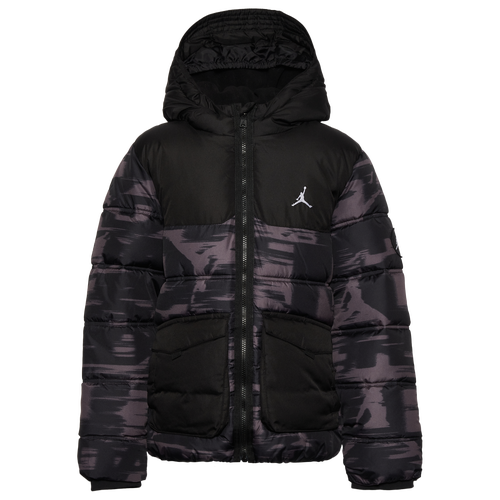 

Boys Jordan Jordan Faux Down Jacket - Boys' Grade School Iron Grey/Red Size L