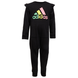 Girls' Infant - adidas Ruffle Coveralls   - Black/Black