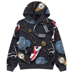 Boys' Grade School - Jordan Mike's Flight Kit AOP Pullover Hoodie - Black/White