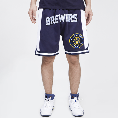 Pro Standard Mens  Brewers Chrome Fleece Shorts In Navy/navy
