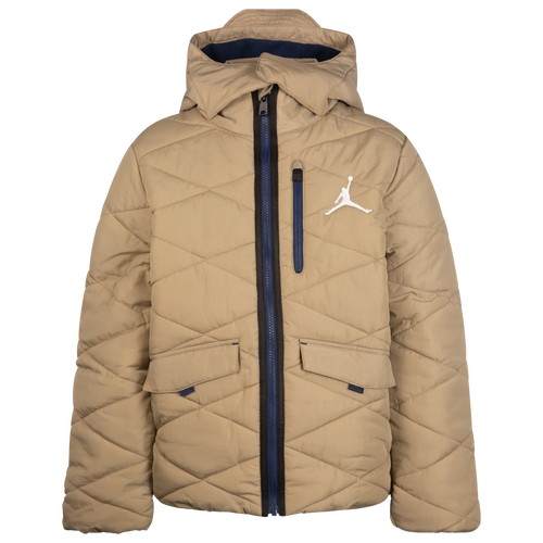 

Boys Jordan Jordan Detach Hood Puffer Jacket - Boys' Grade School Khaki/Khaki Size S